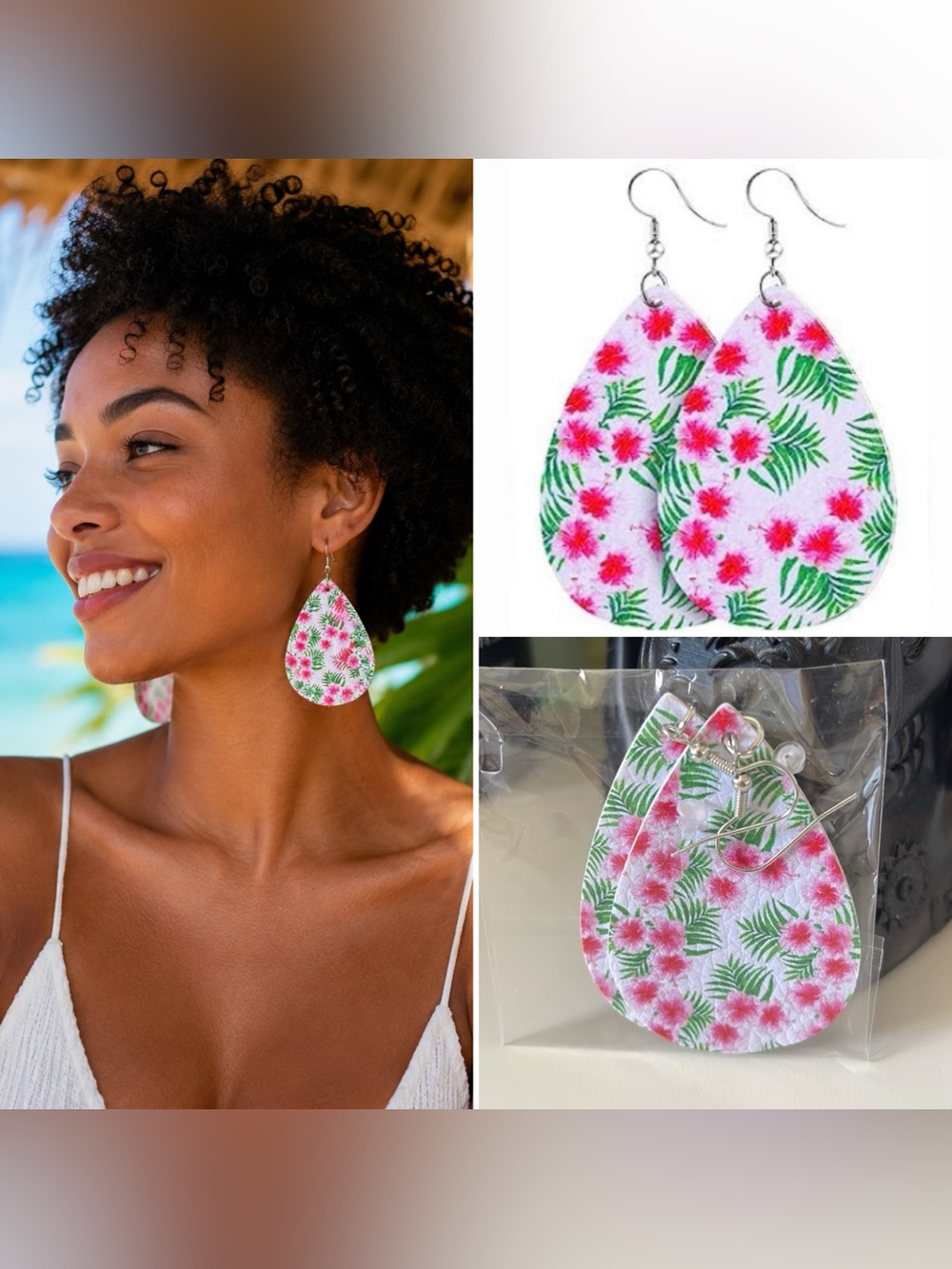3/$15 Floral Tropical Faux Leather Vegan Leather Earrings Spring Summer Earrings